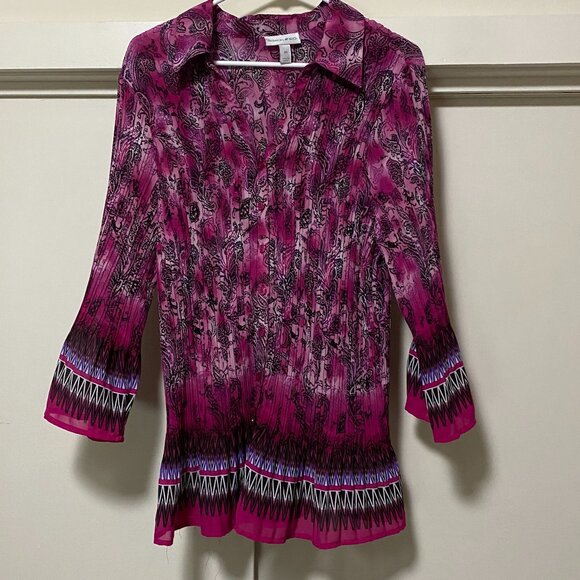 Fashion Bug 3/4 length sleeve, button-down, pleated blouse, size 2X - Picture 1 of 11